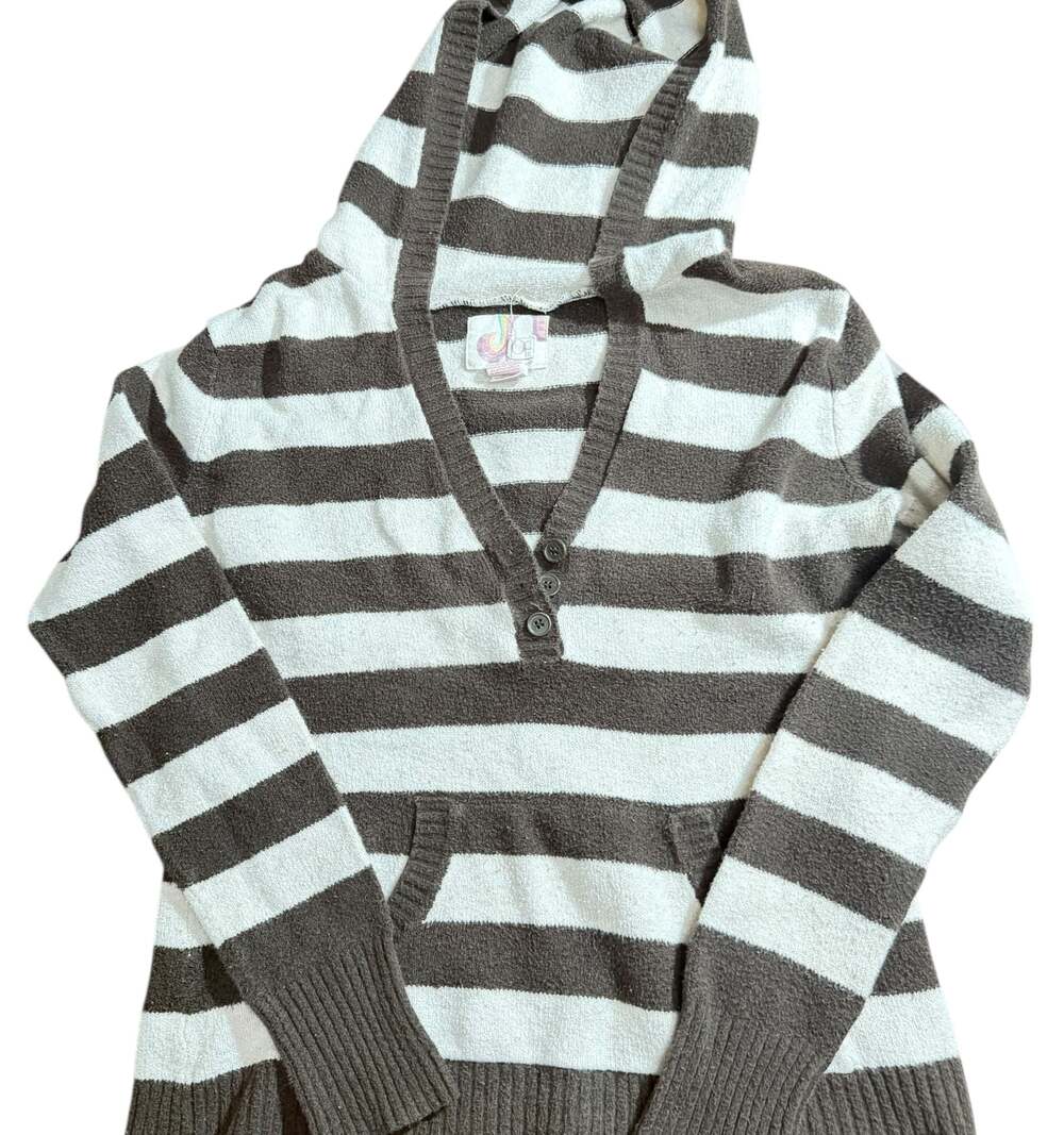 Ocean Pacific OP Y2K Terry Cloth Striped Hoodie Brown Cream XL